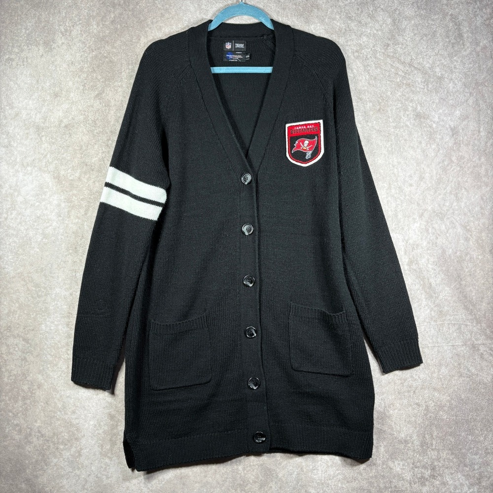 Tampa Bay Buccaneers Cardigan Sweater Womens L/XL Black Knit NFL Team Apparel
